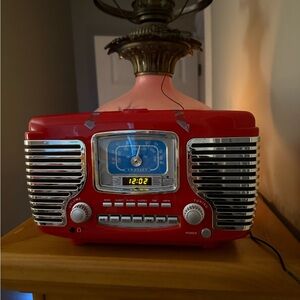 Retro Red Radio with Silver Accents